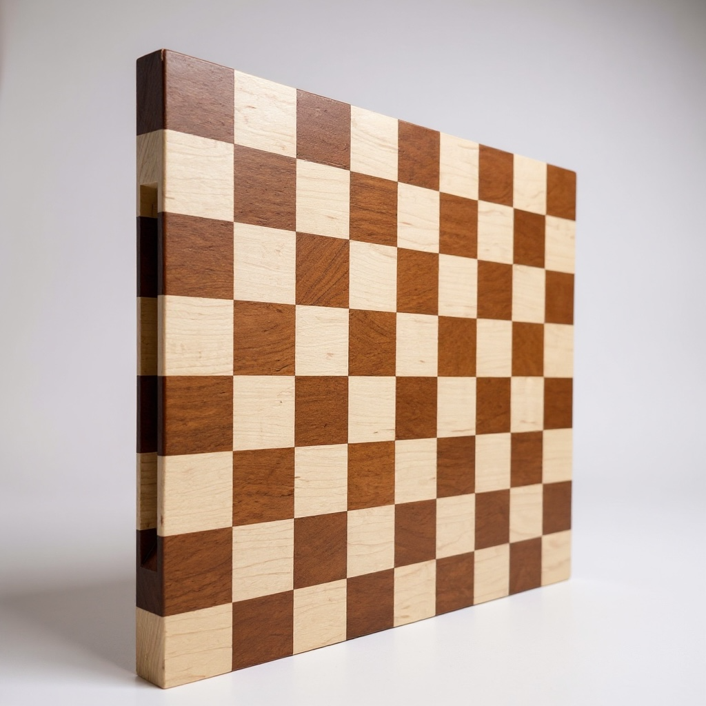 Maple and Sipo Checkered Cutting Board | 13.5 x 12 Inches | Holding Grooves