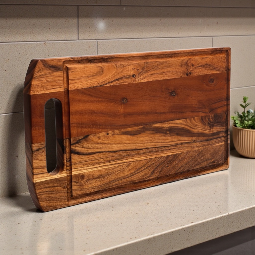 Acacia Cutting Board with Handle and Juice Groove | 10.5 X 19 Inches