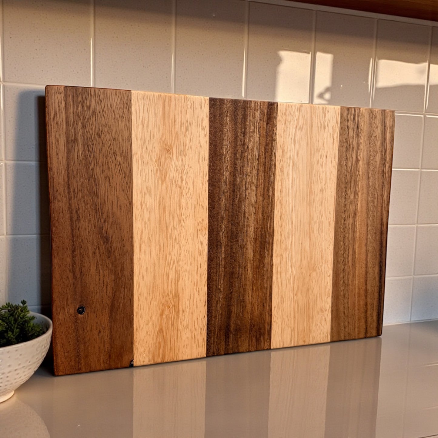 Acacia and Beechwood Striped Board | 14 x 10 Inches | Side Groove for Easy Handling