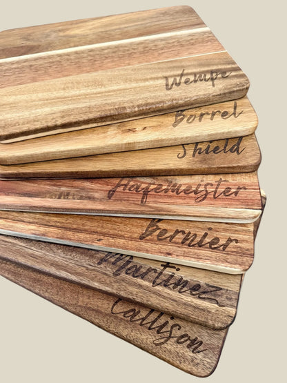Acacia Wood Cutting & Charcuterie Board | 8x15.5 inches | Custom Engraving Available | Price Includes your choice of Engraving