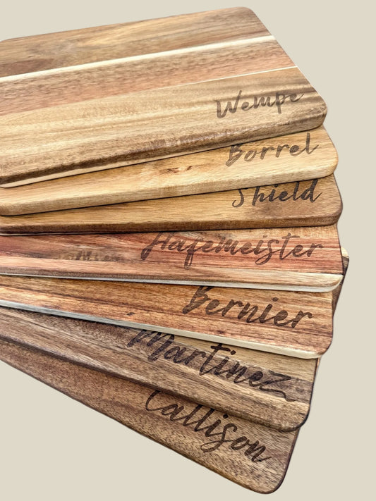 Acacia Wood Cutting & Charcuterie Board | 8x15.5 inches | Custom Engraving Available | Price Includes your choice of Engraving