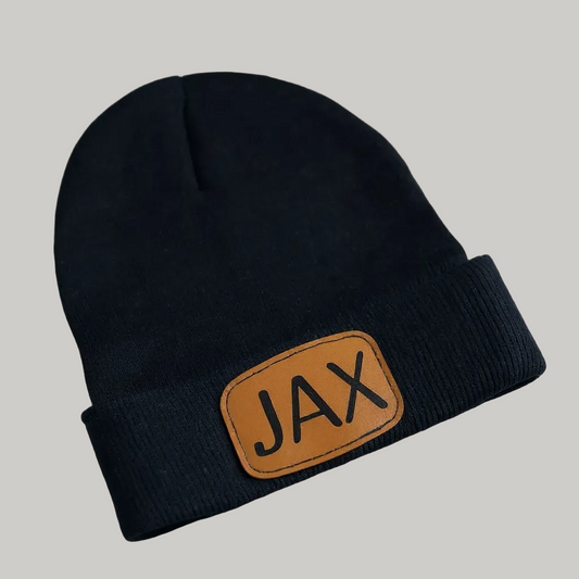 Personalized Leather Patch Beanies | One Size Fits Most Adults & Kids